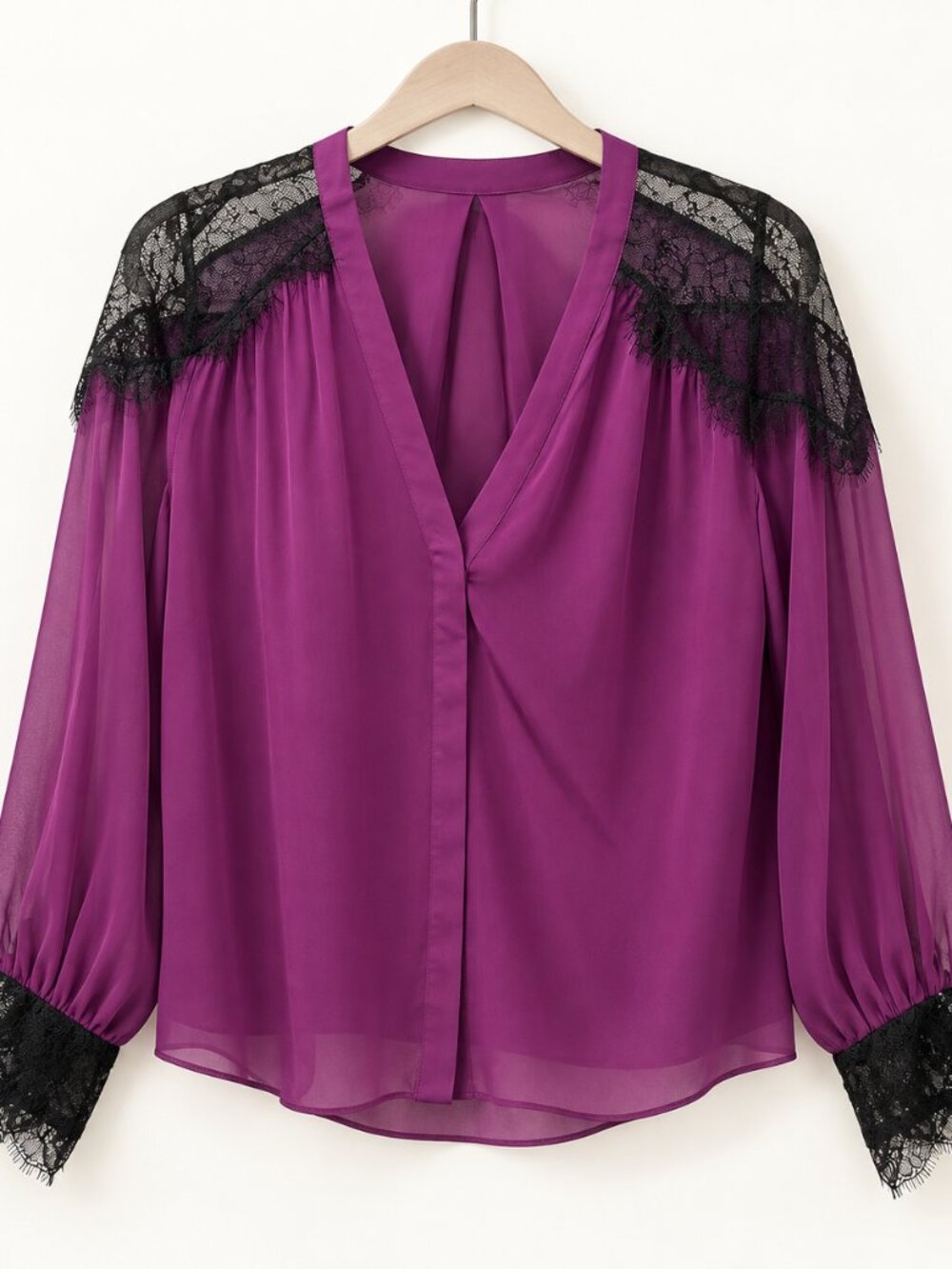 Alice + Olivia Purple Blouse with Black Lace Trim